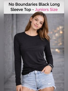 No Boundaries Black Long Sleeve Crewneck Top Tee